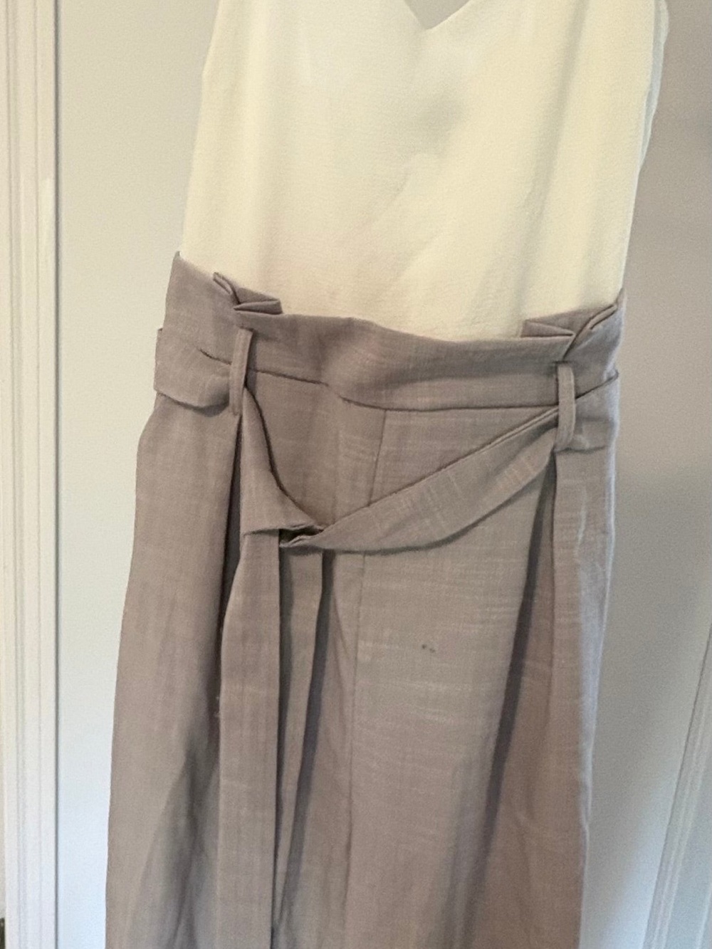 Sleeveless V-Neck Jumpsuit with Self-Tie Waist in Light Taupe